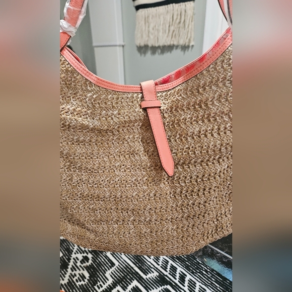 STELLA & DOT Riveria Woven Tote In Natural With Coral Accents. NWOT - Picture 6 of 15